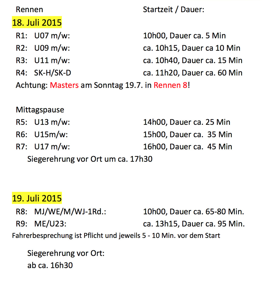 Programm österreichische Meisterschaften Mountainbike 2015